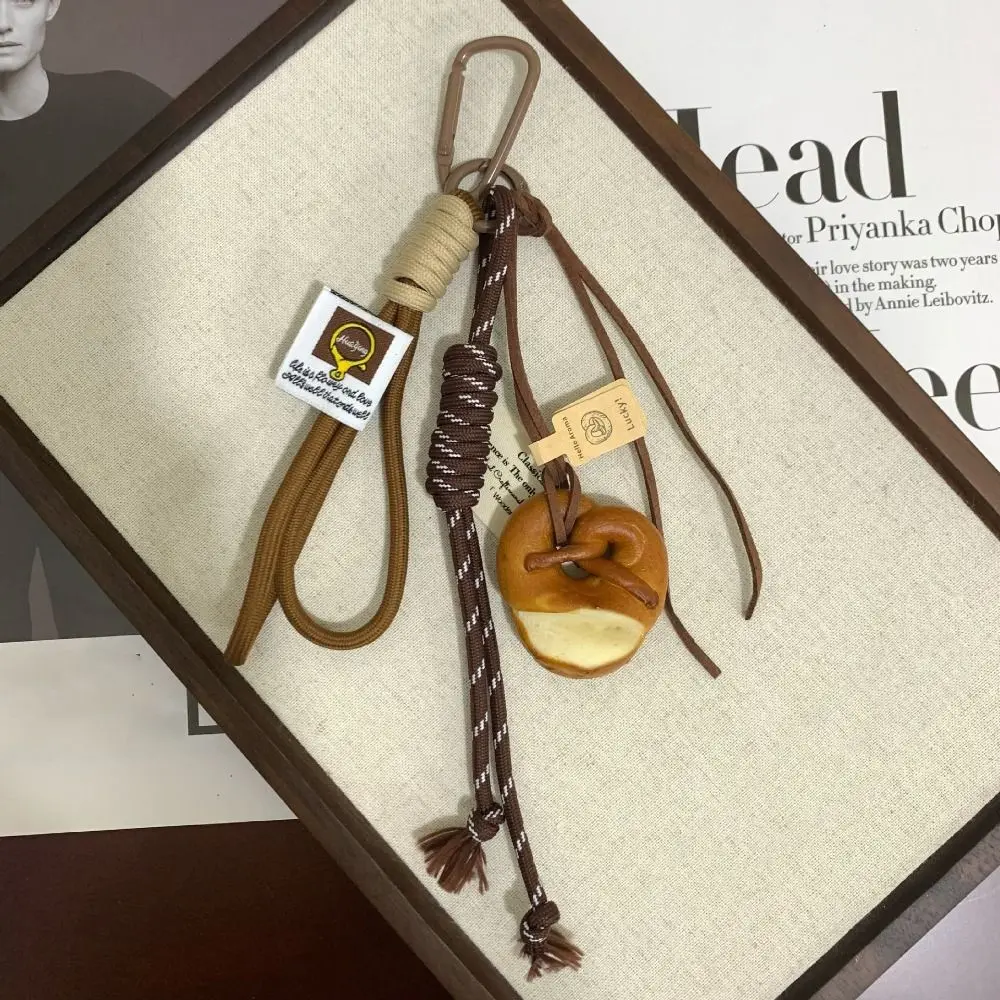 Bagel Alkaline Bread Key Chain Bag Charms Bag Decoration Braid Rope Bag Pendant Nylon Key Ring Woven Rope Pendant