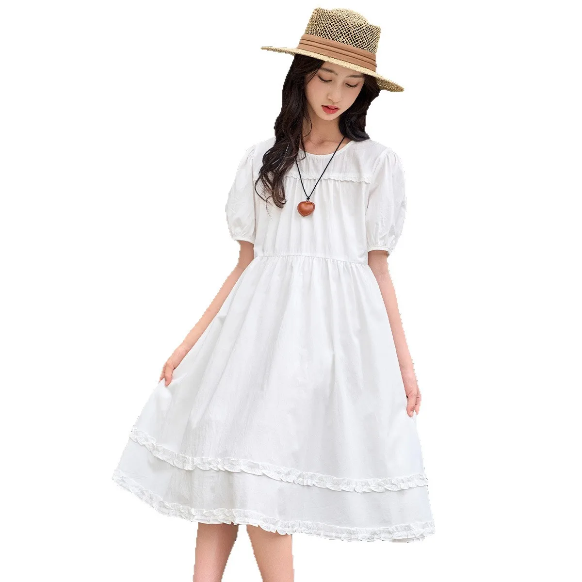 2026 summer A-LINE Dresses White kid baby party princess Girls Mid Long lace Patchwork Teenager dress 4 8 to 10 12 14 Years
