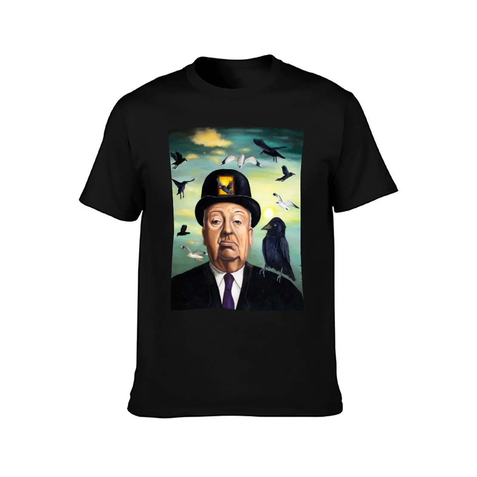 Alfred Hitchcock T-Shirt, Summer Casual Cotton Tee, Oversized Streetwear Tops, Vintage Graphic Print, Loose Fit Short Sleeve