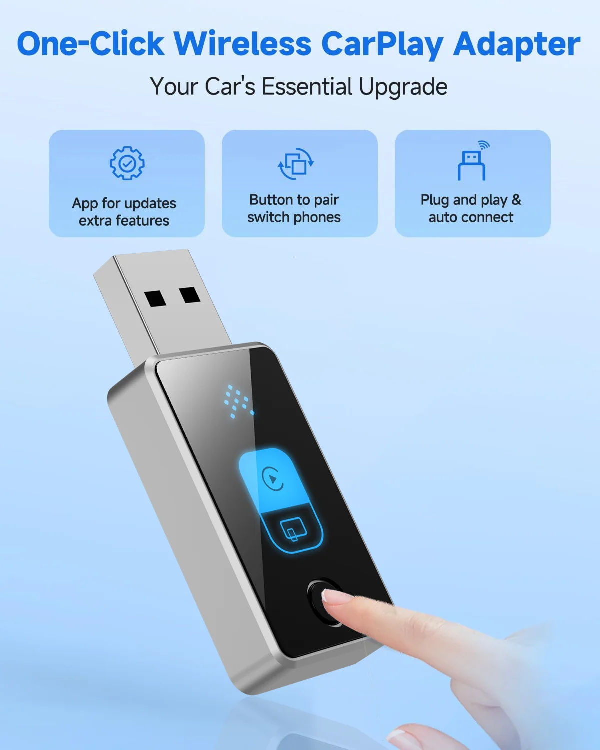 2026 Wireless CarPlay Adapter for iPhone & Android Auto 2-in-1 Dongle, One-Touch Switch for Carplay & Android Auto Convert