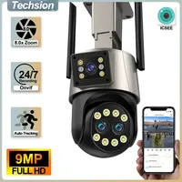 4K 9MP WIFI IP Outdoor Camera 8X Zoom Three Len Motion Tracking PTZ 2K Video Camera Waterproof Surveillance Security Protection