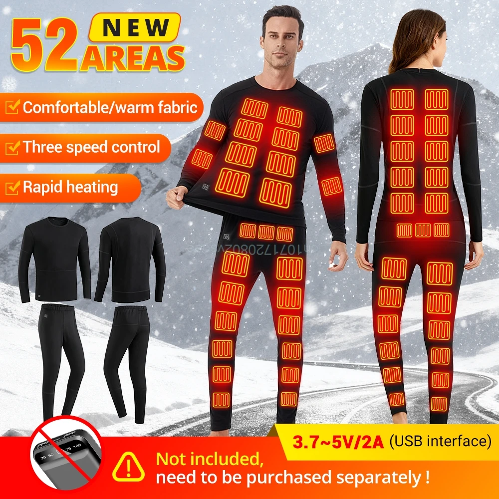 

Новое 52-зонное нижнее белье с подогревом, мужское и женское зимнее термобелье с USB-электрическим подогревом, термобелье с подогревом для лыж, уличное термобелье