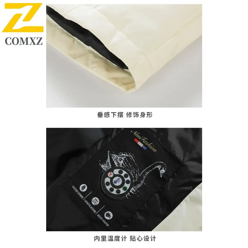 COMXZ رجل طويل أسفل سترة 2025 مقنعين تخفيف مكتب خفيفة الوزن معطف منتفخ موضة النمط الحضري رشاقته الدافئة جواكت شتوية