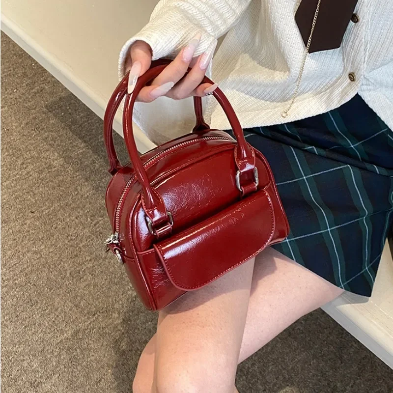 Xiuya Vintage Red Womens Handbag Korean Style Fashion Wedding Small Shoulder Bag Leather Exquisite Casual Female Crossbody Bag