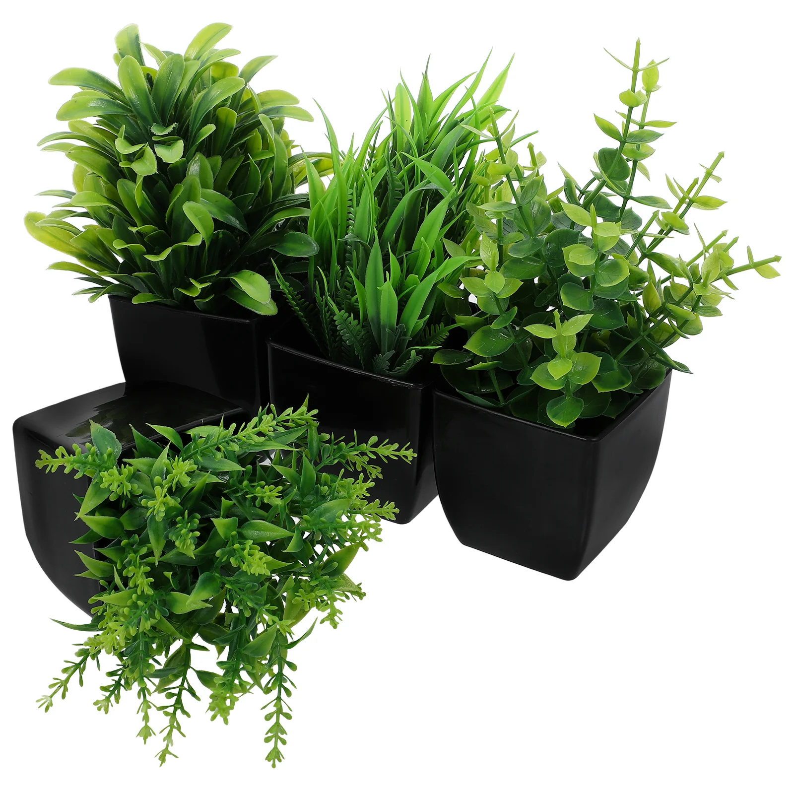 4 قطع نباتات صناعية مع وعاء أسود عصارة صناعية صغيرة للديكور الداخلي للمنزل والمكتب ورف الحمام وتوفير المساحة بشكل أنيق