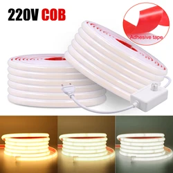 Dimmable COB LED Strip Light 220V Flexible COB Tape Light 10CM Cuttable 240LEDs High Density Linear Light Waterproof COB Lights