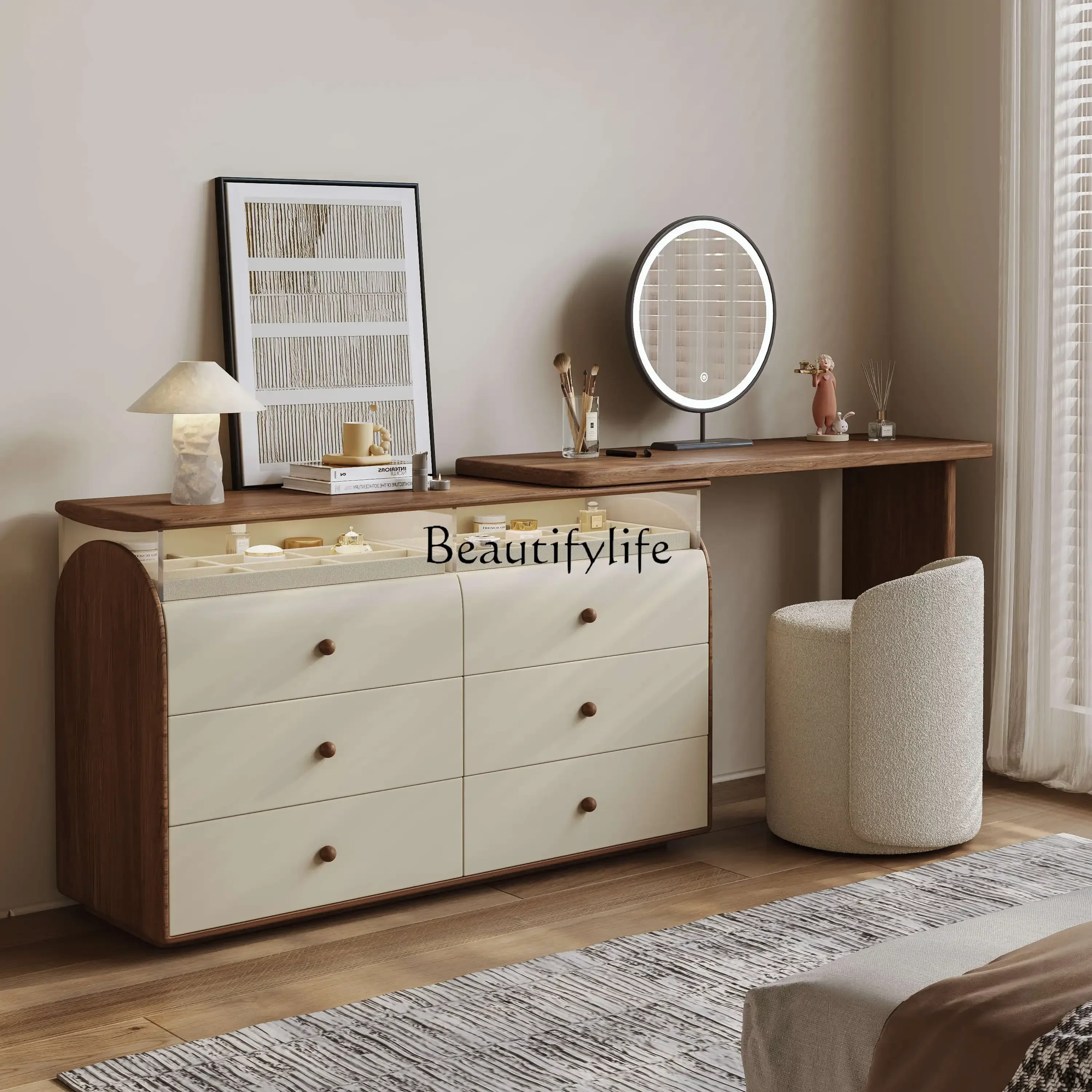 

4z.Dresser integrated antique makeup table storage cabinet light luxury high sense retro locker