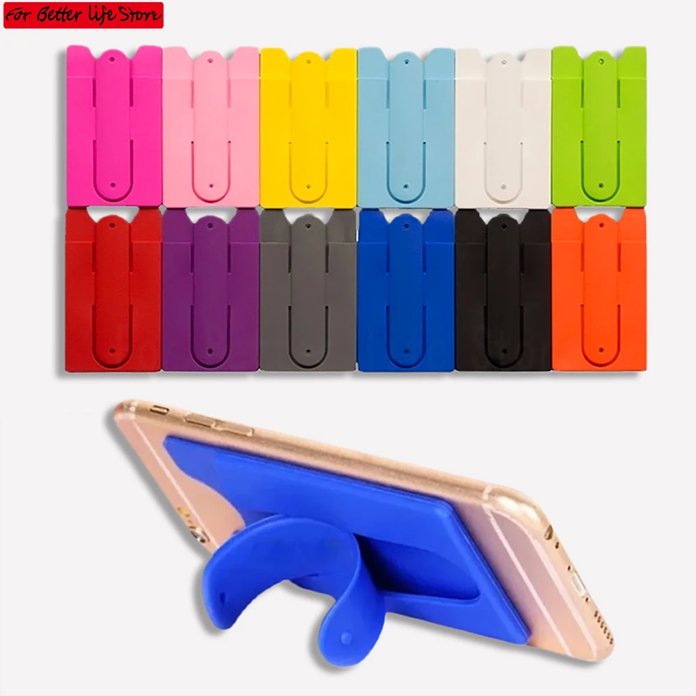 

1piece 12 color optional elastic silicone phone ID credit card holder sticker universal wallet holder card holder phone holder