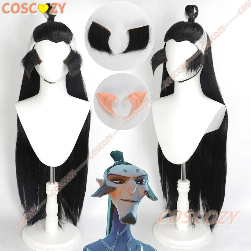 

Shen Gong Bao Cosplay Wigs New Anime Ne Zha 2 Shen Gong Bao 100cm Long Black Mixed White Men Wig Heat Resistant Synthetic Hair