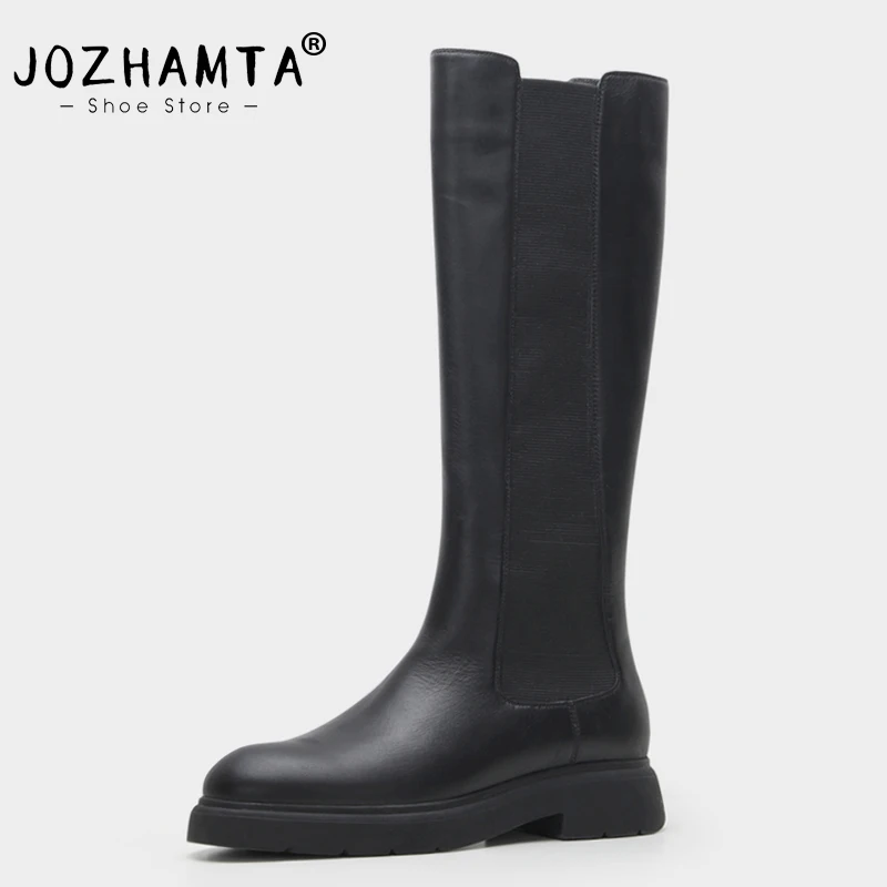 

JOZHAMTA Size 34-39 Knee Boots For Women Genuine Leather Elastic Band Chelsea Boots Ins Fashion Platform Shoes Woman Long Boots