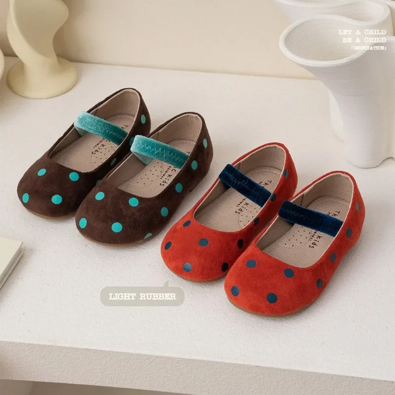 HoneyCherry Girls Cute Solid color Polka Dot Leather Shoes primavera e autunno Shallow Mouth One Stirrup Shoes