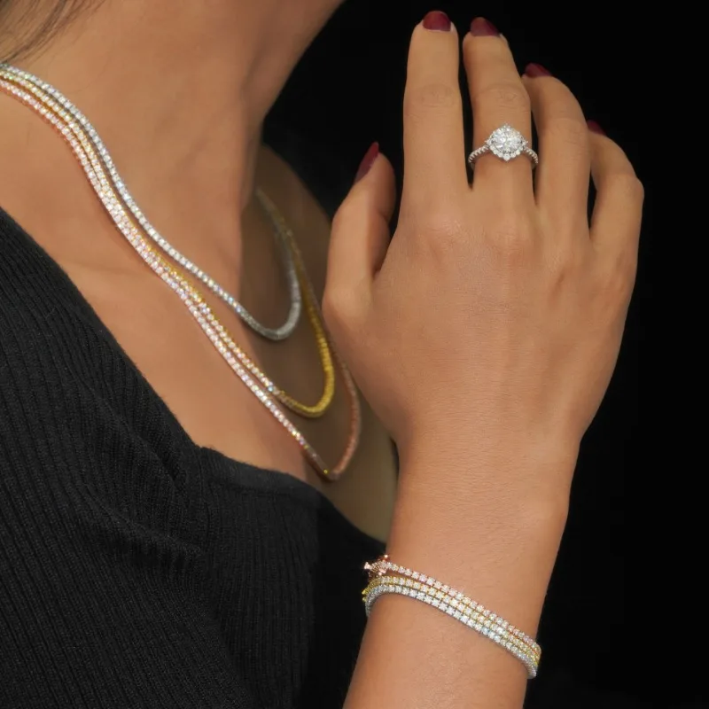 925 Sterling Silver 2MM D Color Moissanite Tennis Chain Necklace for Women Fine Jewelry Plated 18k Gold Pass Diamond Tester Gift
