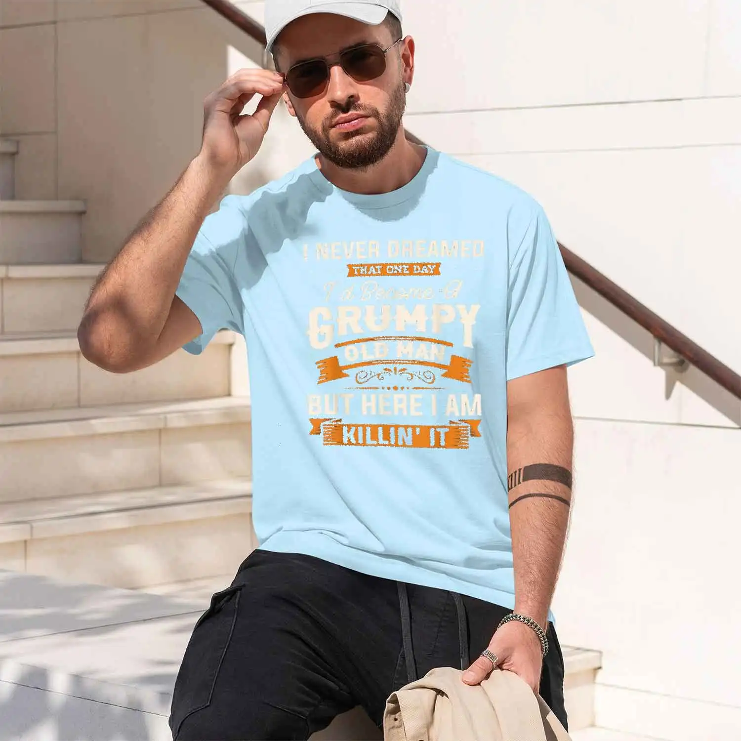Mens I Never eamed That I'd Become A Old Man Grandpa Short Sve Man Husband and Father Summer T-Shirt 2026 New Model Men’s Short- view 4