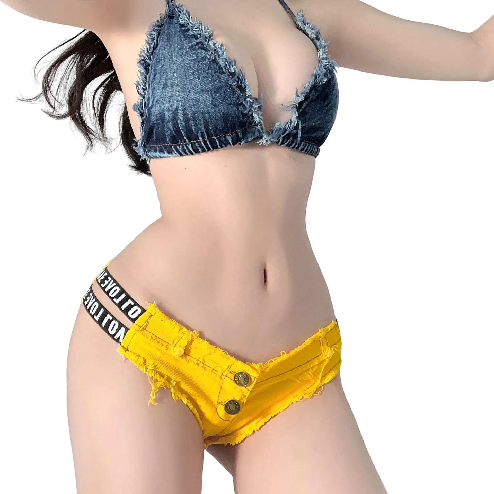 2025 New Women Sexy Low Waist Letter Bandage Denim Shorts Jeans Thong Ssuper Shorts Nightclub