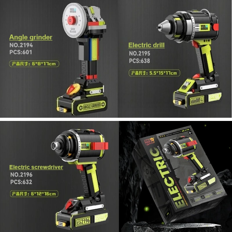 Electric Tools Building Block Assembly Model Set Angle Grinder Mechanical Drill Building Block Toy Collection Decor Child Gifts