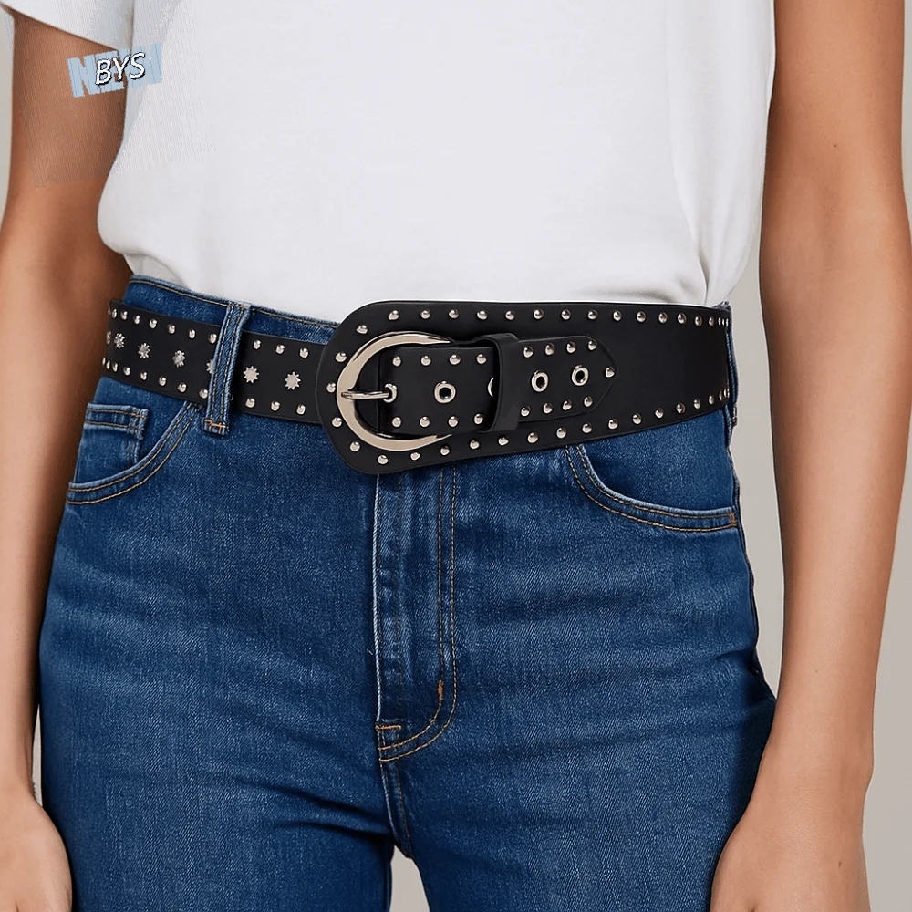 

Trendy Vintage Rivet Leather Belt PU Leather Studded Design Women's Waist Belt Punk Style Y2k Dress Jeans Waistband Female