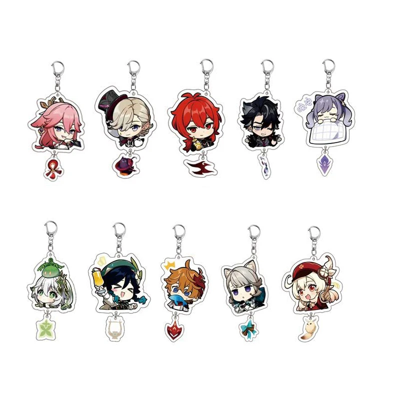 Anime Impact Game Keychain Scaramouche ZhongLi Klee Raiden Shogun Nahida Venti Ganyu Car Key Chain Peripheral Pendant Key Rings