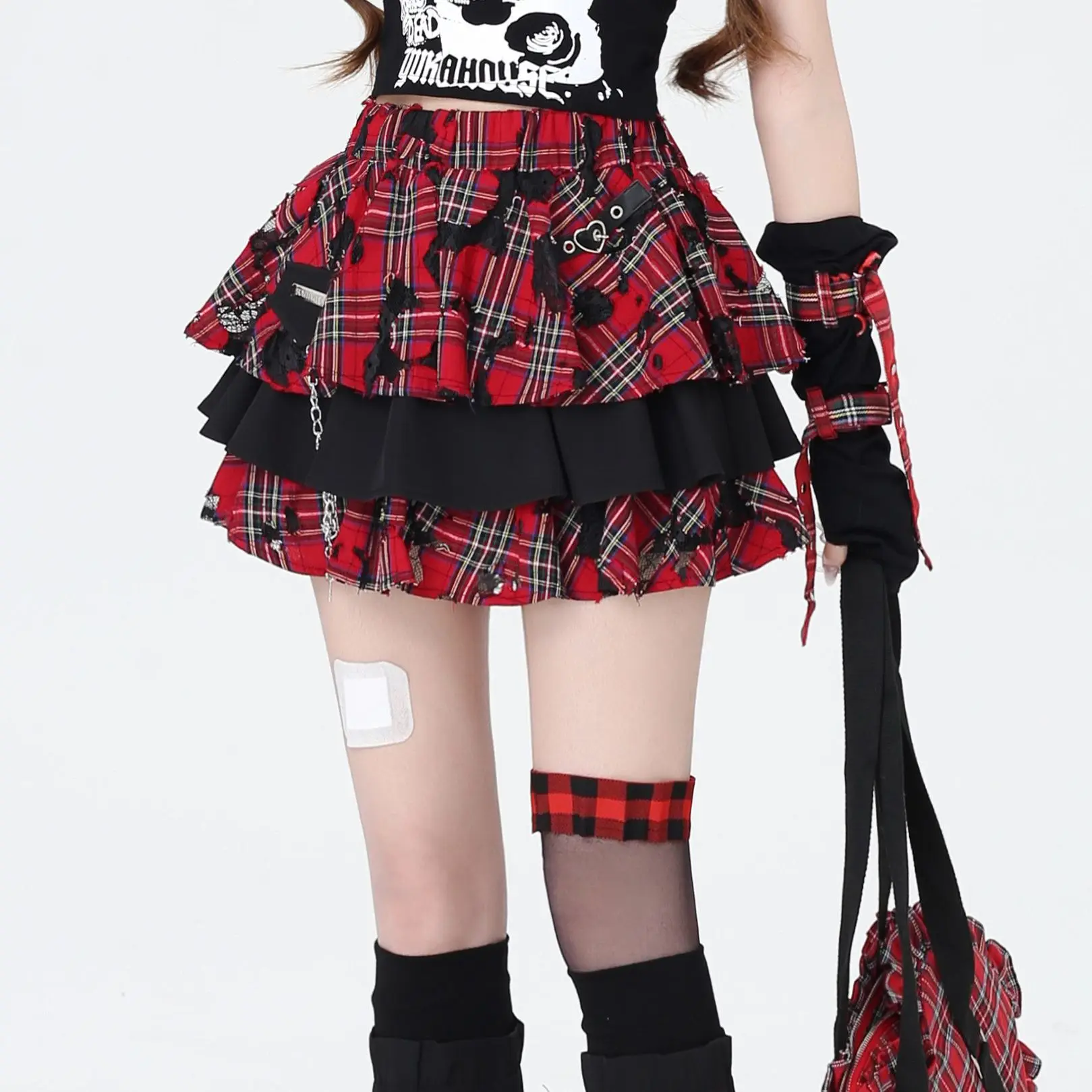 2026 novo japonês harajuku y2k saia subcultura gótico irregular vermelho xadrez mini plissado bolo saia feminina punk a linha saia curta