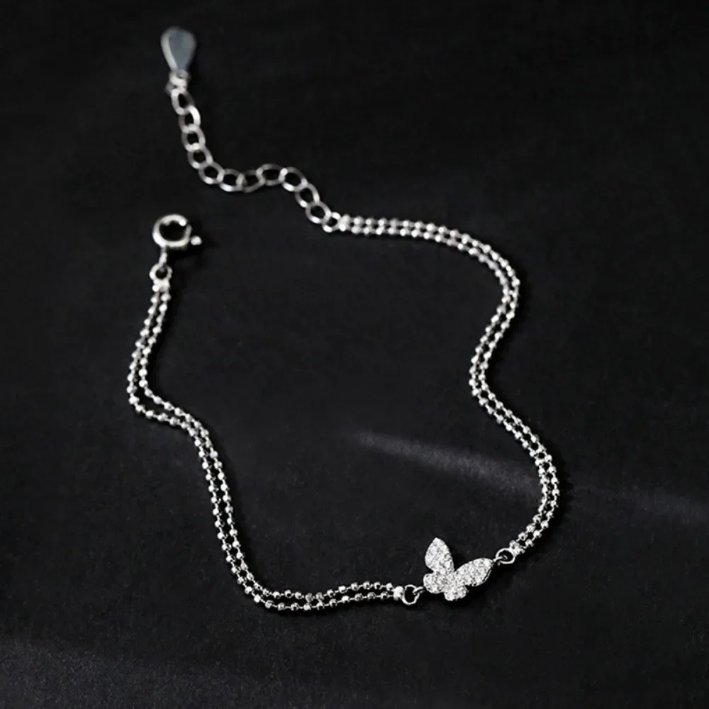 

2025 S925 Sterling Silver New Butterfly Bracelet Ins Niche Diamond Inlaid Simple Double-layer Bracelet for Women Free Shipping
