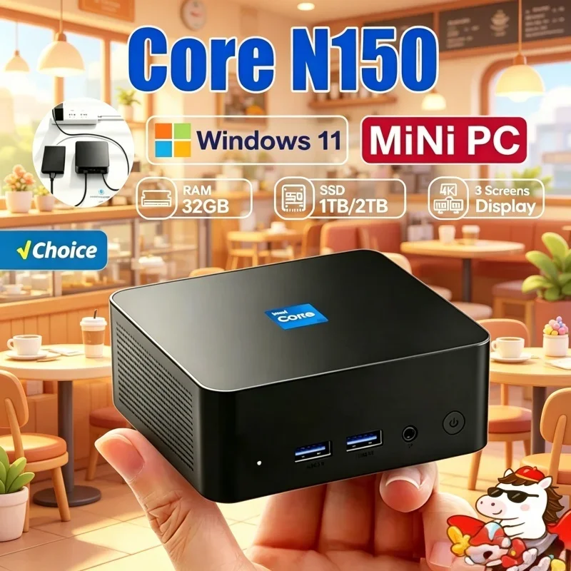 

2026 Arcane Core N150 MINI PC Windows 11 Pro Miniature Handy Workstation RAM 1TB SSD WIFI 6 BT5.2 4K HD Mini Gaming