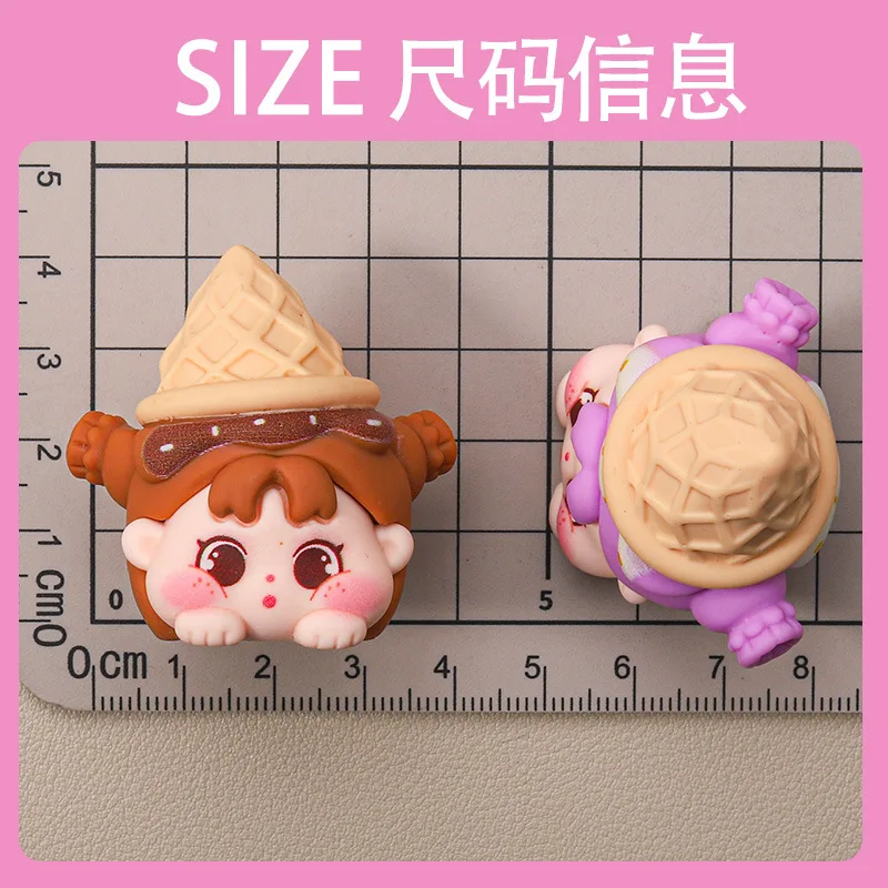 8Pcs/Set QQ girl ice cream cone DIY resin cartoon pendant cute particle blind box trendy toy accessories accessories