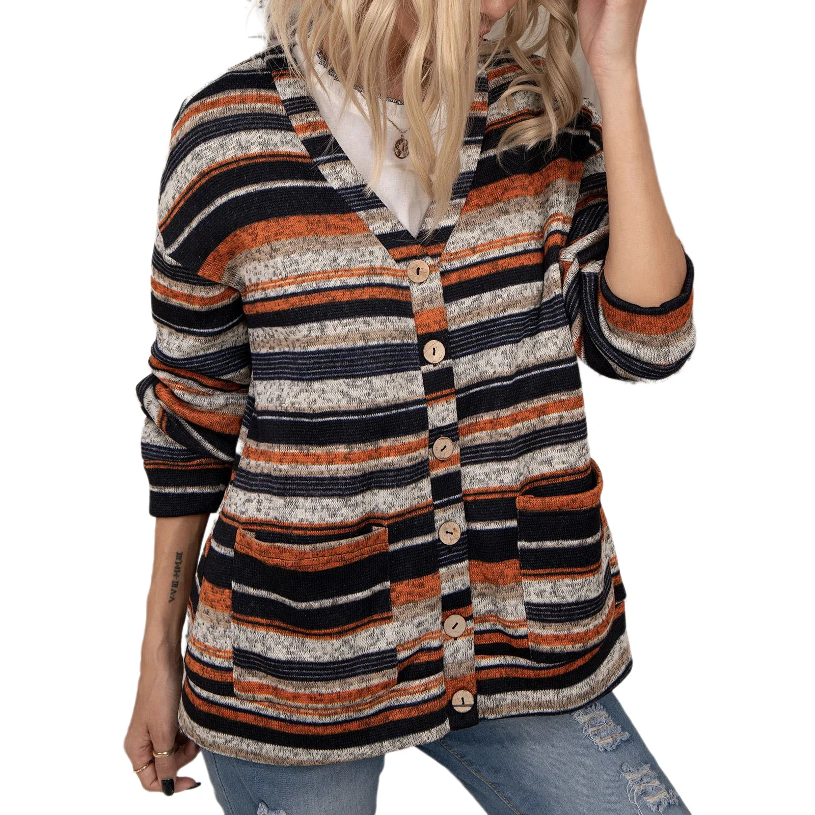 Cardigan Women Sweaters New 2021 Autumn Winters v-neck Knitted Pocket long-sleeved Buttons Sweaters Women Fashion LDM20211018