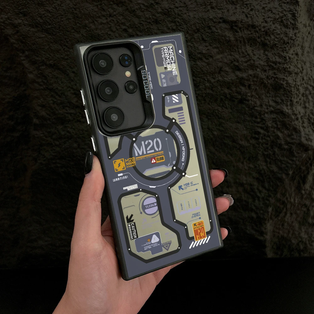 Maquinaria M20 circuito etiqueta chapado caja plateada para Samsung Galaxy S25 S24 S23 Ultra S22 S21 Plus S20 FE cubierta dura de PC a prueba de golpes