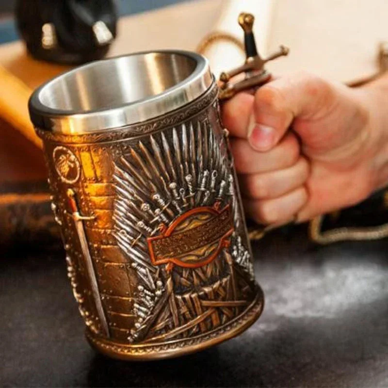 3D Beer Mugs Coffee Cups Gothic Goblet Iron Tankard Stainless Steel Resin Wine Glass Mug 600ML Skull Father\'s Day Gift 1 pcs