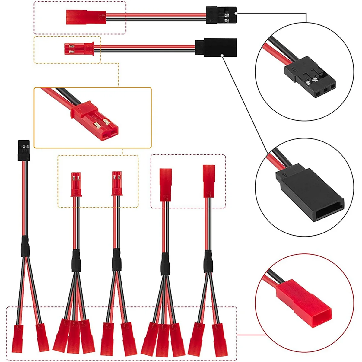 22 pz JST Plug Splitter JST maschio femmina Y cavo JST a JR adattatore per Traxxas TRX-4 RC auto ventola di raffreddamento ESC motore della batteria