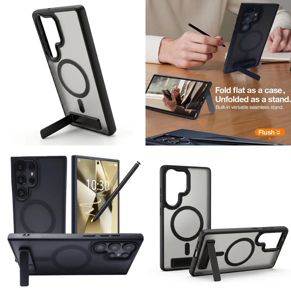 Luxury Frosted Hard PC Magnetic Kickstand Case for Samsung Galaxy S26 Ultra S23 S24 FE S25 S22 Phone Cover with Kickstand