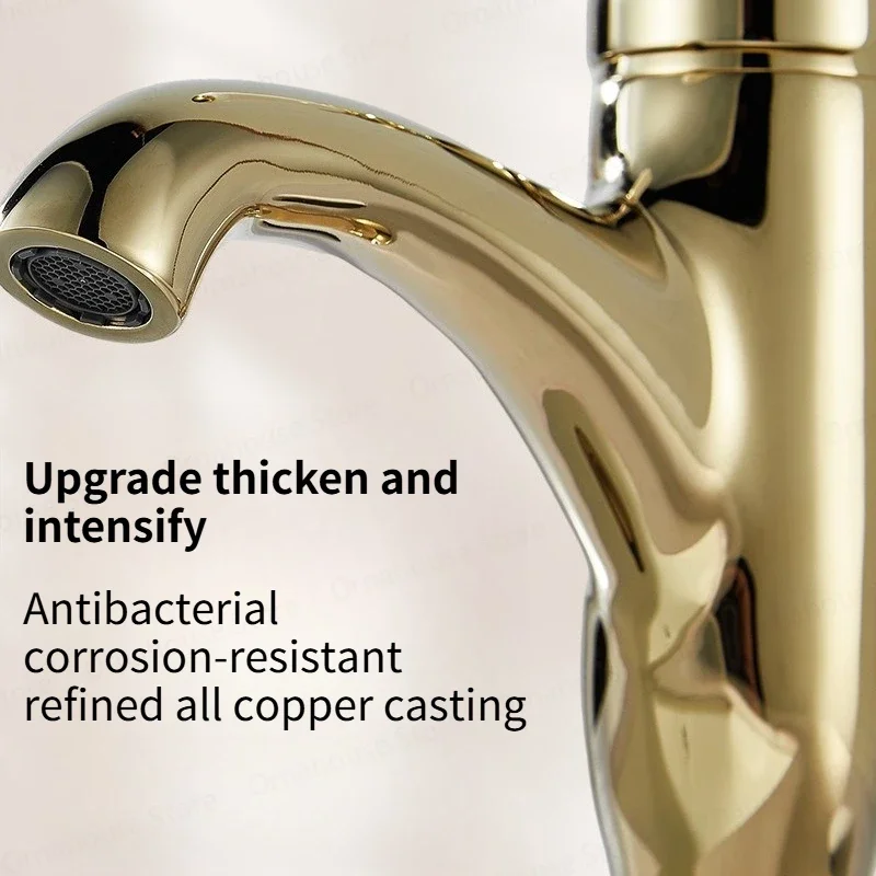 

Retro Brass Single Handle Basin Faucet Ceramic Handle Washbasin Tap Classical Hot Cold Brush Gold Sink Faucet for Bathroom