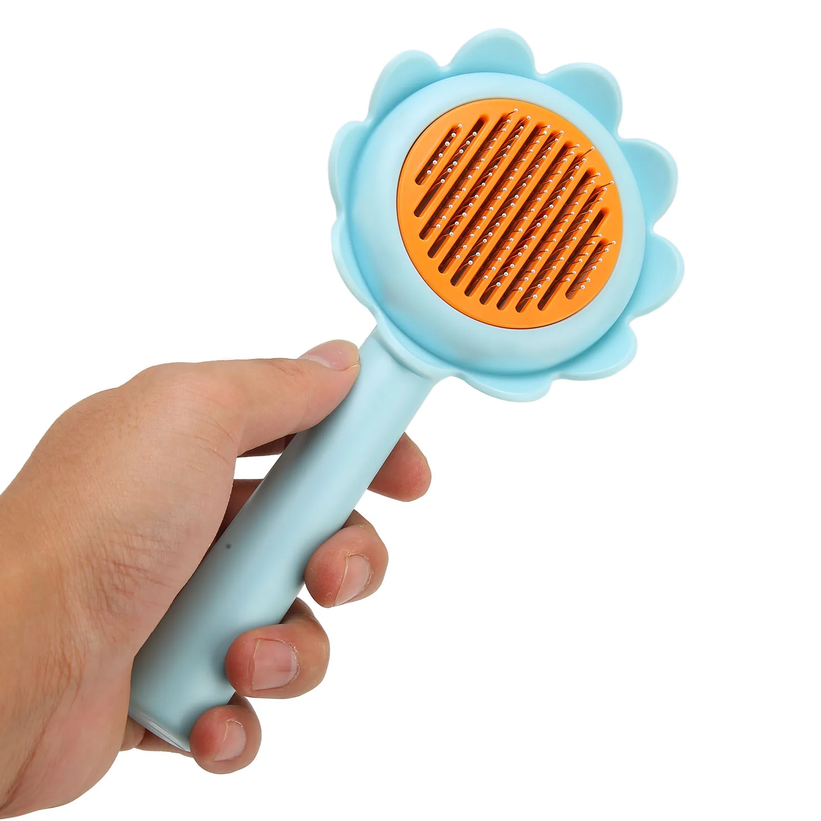 Slicker Dog Brush Flower Shape Stainless Steel Self Cleaning Massage Pet Shedding Grooming Brush For Dogs Puppy Blue