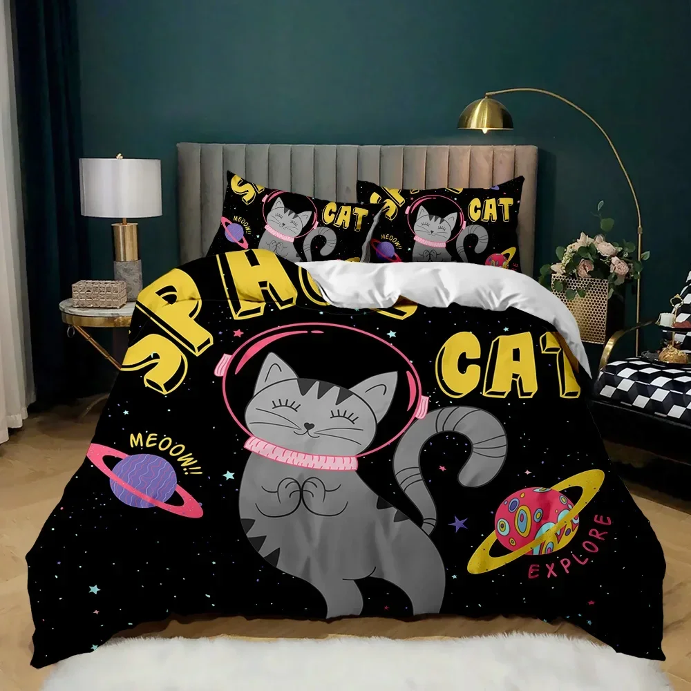 

Cats Chic Cute Cat Pattern Comfortable Duvet Quilt Cover Pillowcase Bedding Set Children Bedroom Decoration Home Textile