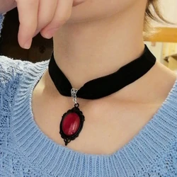 2023 Gothic Halloween Red Gemstone Charms Vampire Maxi Necklace Choker Fashion Cocktail Evening Party Dress Choker Jewelry