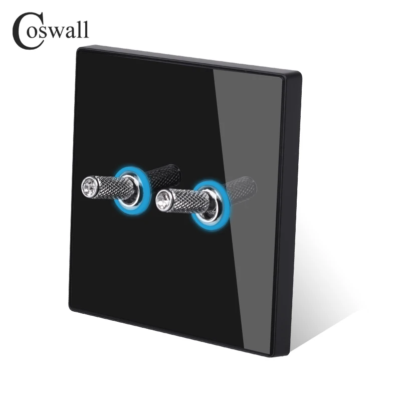 Coswall Glas Schwarz Toggle 1 2 3 4 Gang 1 2 Weg Wand Licht Schalter Blau Blende LED HDMI USB lade Outlet TV Satelliten-buchse