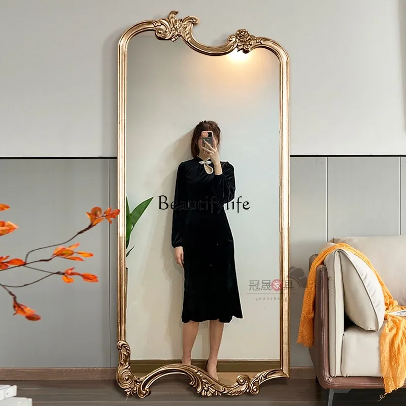 

European floor-to-ceiling full-length mirror, wall-mounted special-shaped living room retro irregular French full-length mirror