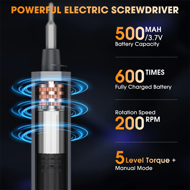 66 in 1 Electric Screwdriver Set 5 Torque Settings,4 LED Lights Portable Repair Tool Kit for Computer Phone Watch Camera Glasses
