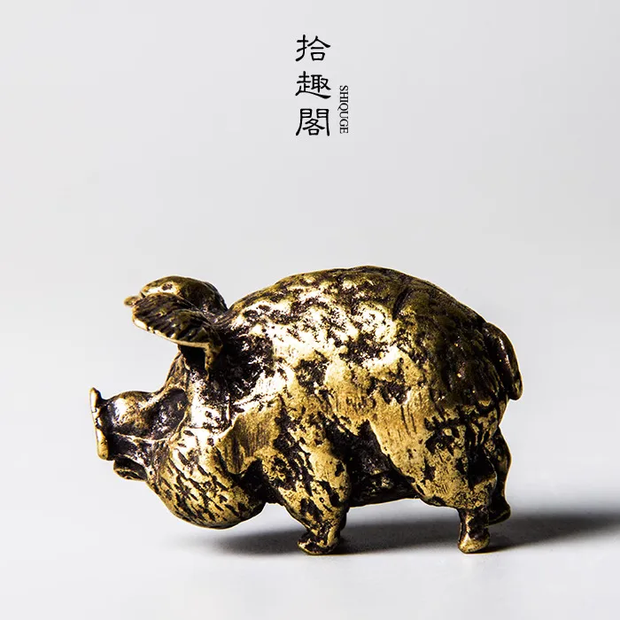 

Solid Handmade Ornament Ontique Pen Holder Made Pure Copper And Gold Pig