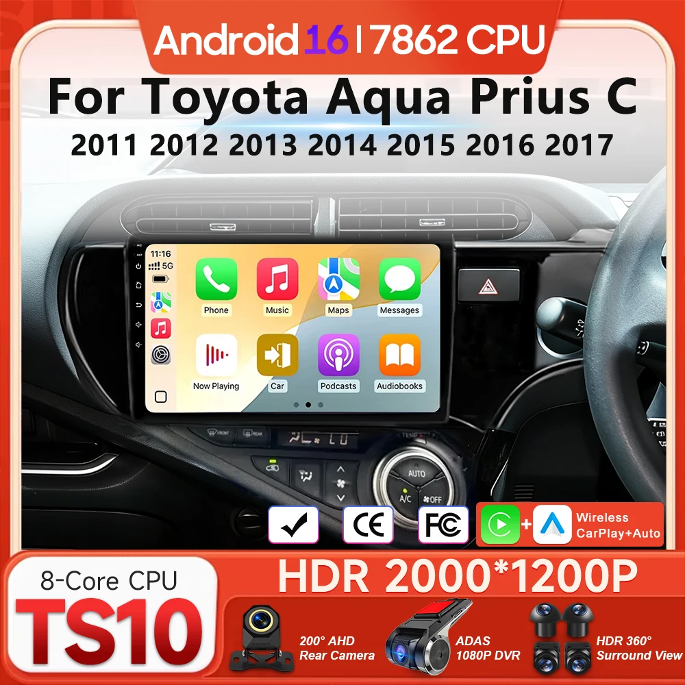 

Мультимедийный проигрыватель Android 16 для Toyota Aqua Prius C 2011-2017 с экраном, Carplay, радио, видео, Wi-Fi, навигацией GPS, DSP, BT