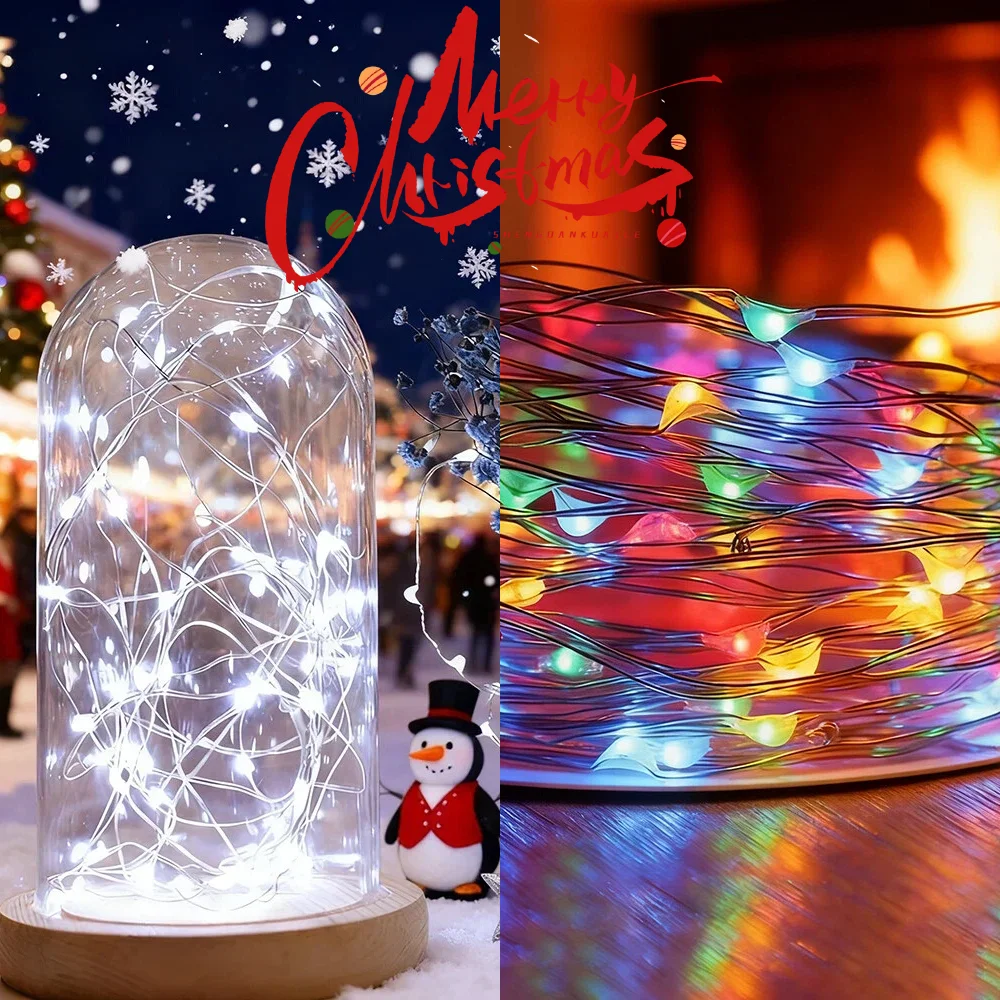 1pc 5m 50leds Light String, Christmas Decorative Color Light Eight Function Battery Box Light String