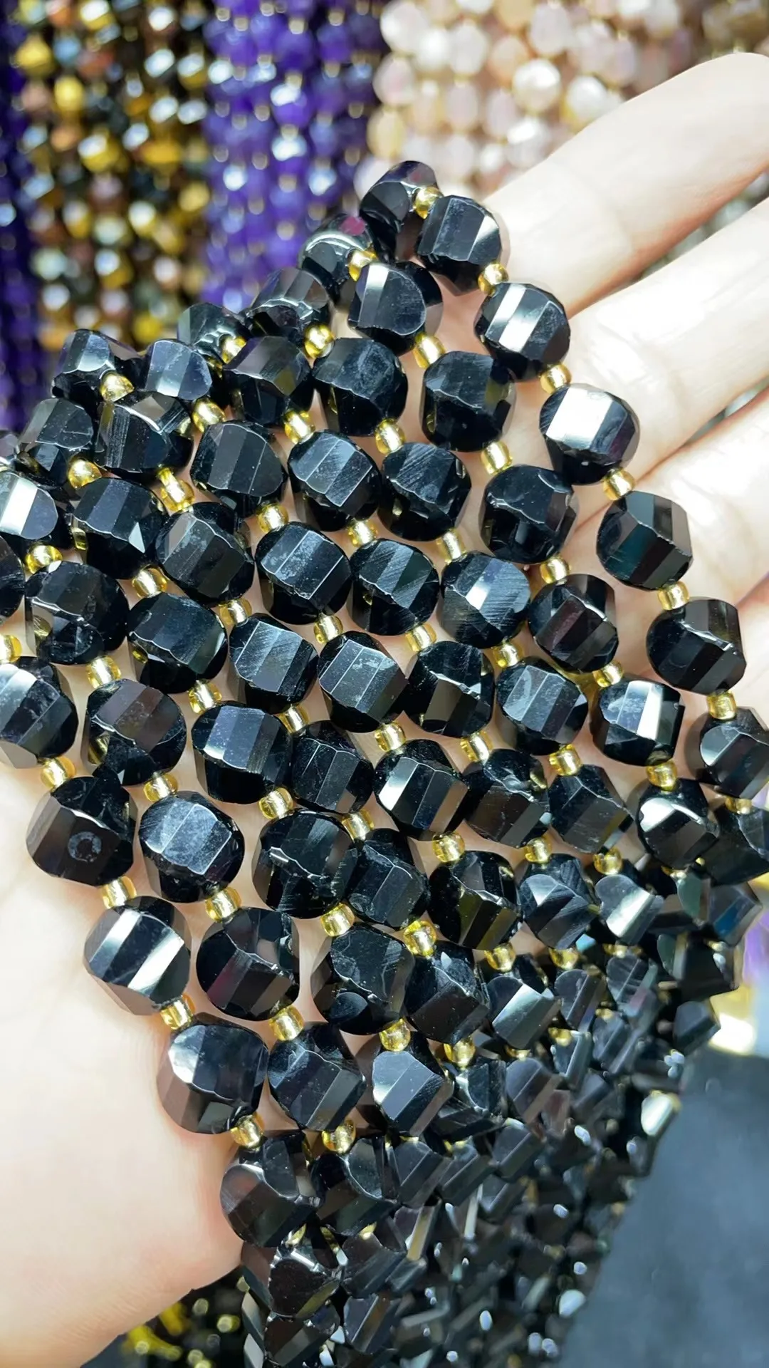 Natural Black Agate Twist Beads Cut face 10x10mm 8x8mm Length Dagree 39cm10m 31Grain 8m35Grain