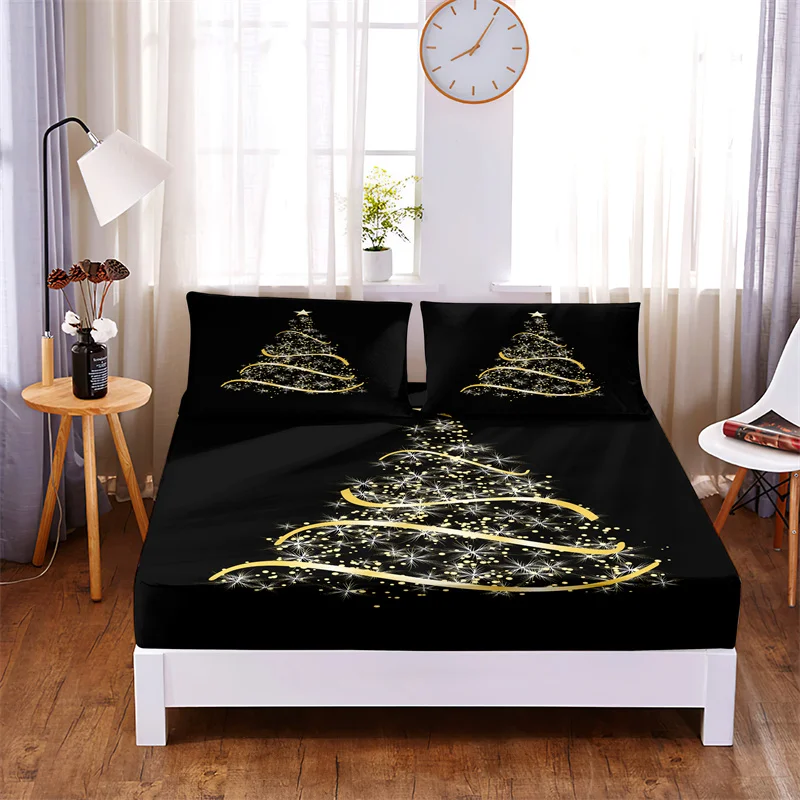 

Christmas Bedding Set Fitted Sheet Bed Cover Set Mattress Cover Four Corners Elastic Band Non Slip Bed Sheets and Pillowcases