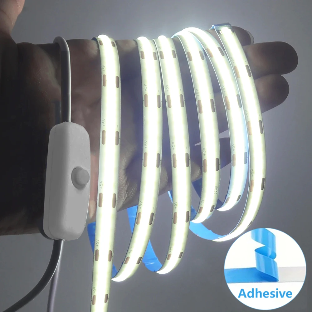 Linear 5V COB LED Strip Light 328LEDs/m High Density Flexible LED Ribbon Tape LED Lighting for Cabinet Kitchen Backlight