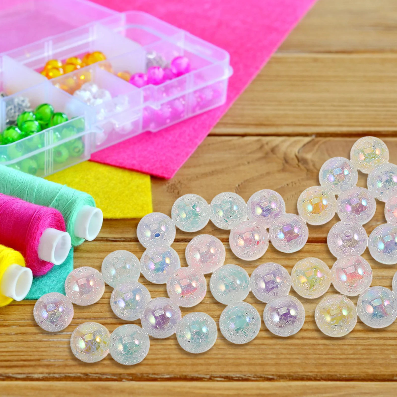 

40pcs Acrylic Crackle Design Round Diy Garland Keychain Large Hole Craft Supplies Loose Jewelry Necklace Bracelet Beads Diy