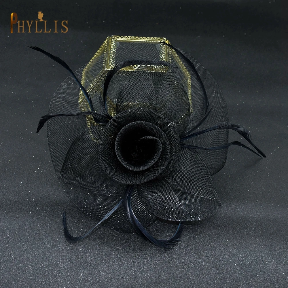 JM14 Fascinators خمر للسيدات ، قبعة Pillbox مع الحجاب ، مشبك شعر أسود وأزرق ، عصابة رأس ، قفص طيور ، غطاء رأس لحفل الزفاف