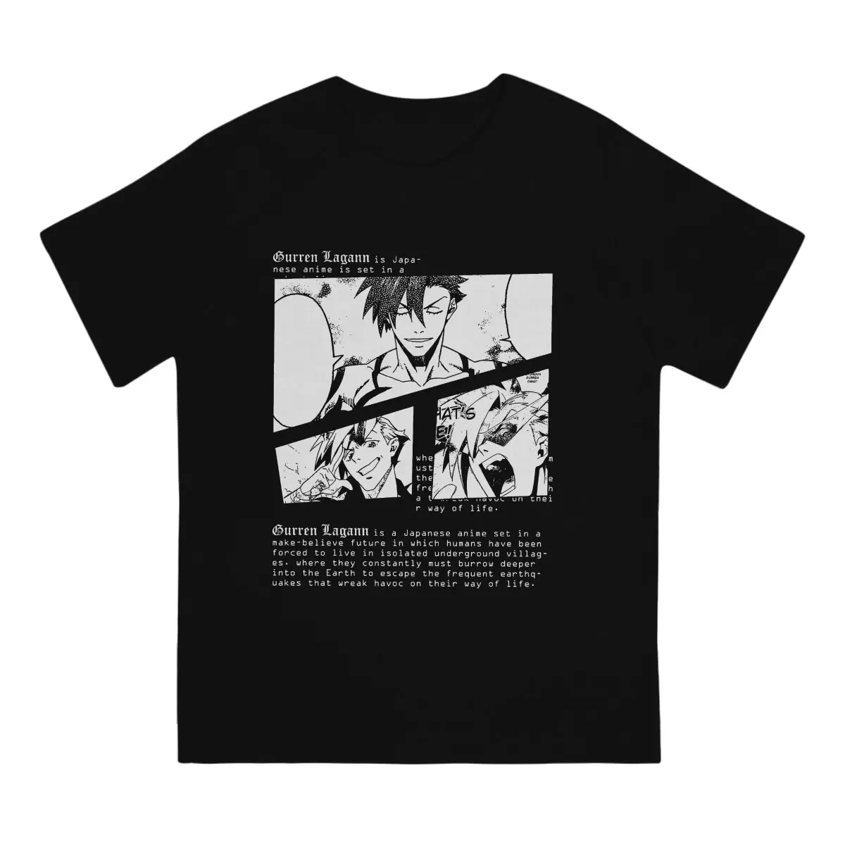 Kamina Tengen Toppa Gurren Lagann Manga Text T Shirts Men\'s 100% Cotton Hipster T-Shirt Crewneck