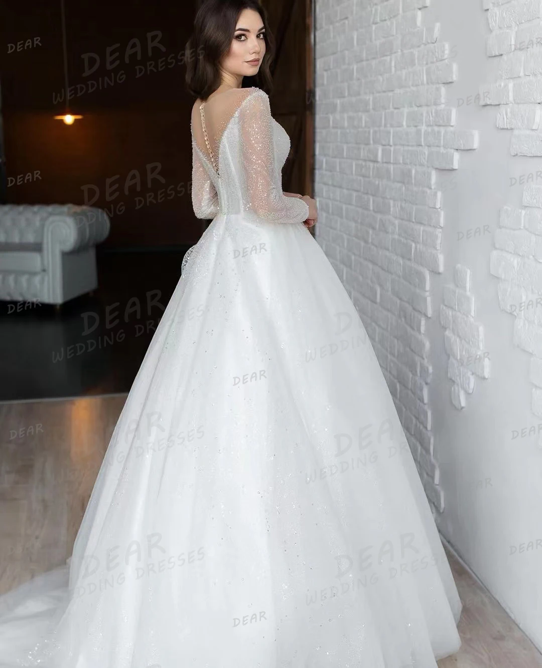 Einfache Brautkleider eine Linie Frau sexy V-Ausschnitt Brautkleider Langarm Illusion Prinzessin Party elegante Vestidos de Novias