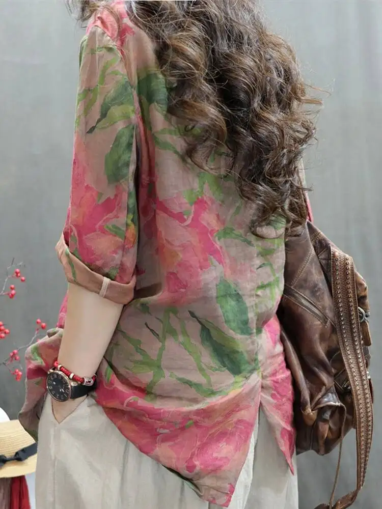 Amax LuluE Summer Fashion Jackets Womens Loose Printed Luxury Blazers Ladies Casual Floral Linen Coats Classic Elegant Clothes