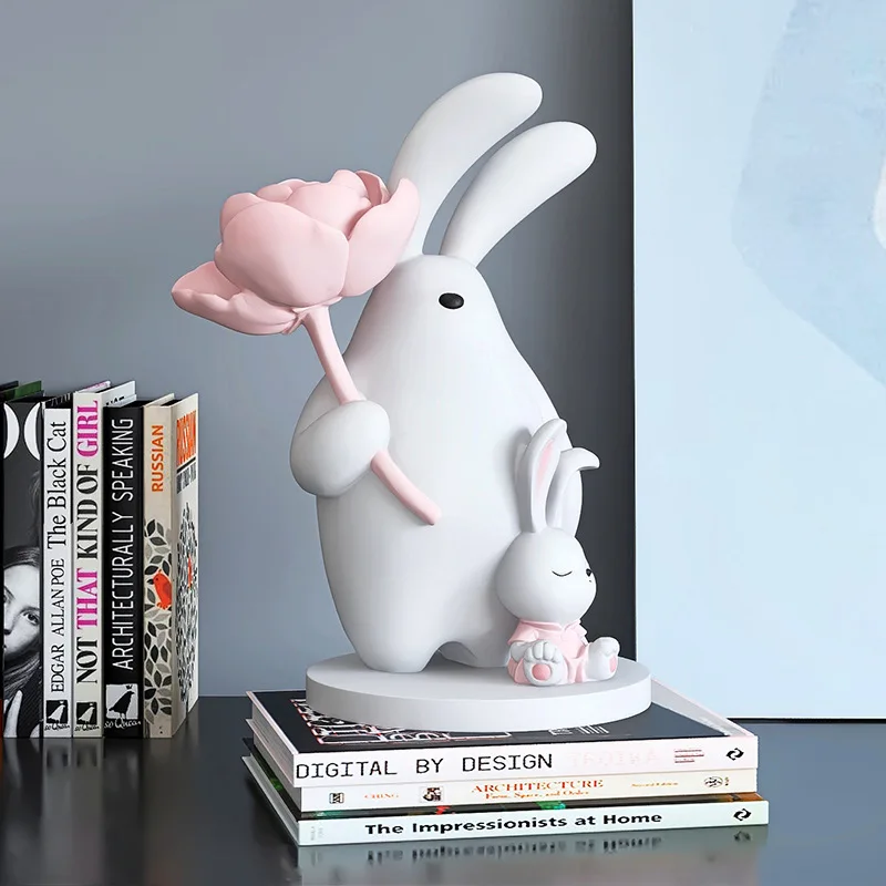 

Modern Cute Cartoon Flower Rabbit Resin Accessories Home Cabinet Bookcase Sculpture Crafts Study Room Cafe Figurines Decoration