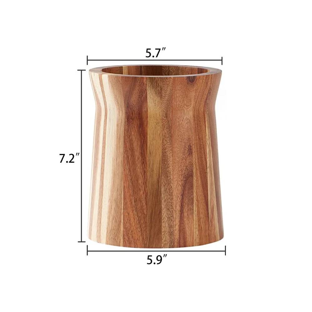 

360° Rotating Kitchen Utensil Holder Acacia Wood Wooden Cutlery Holder Farmhouse Style Cylindrical Utensil Storage Box